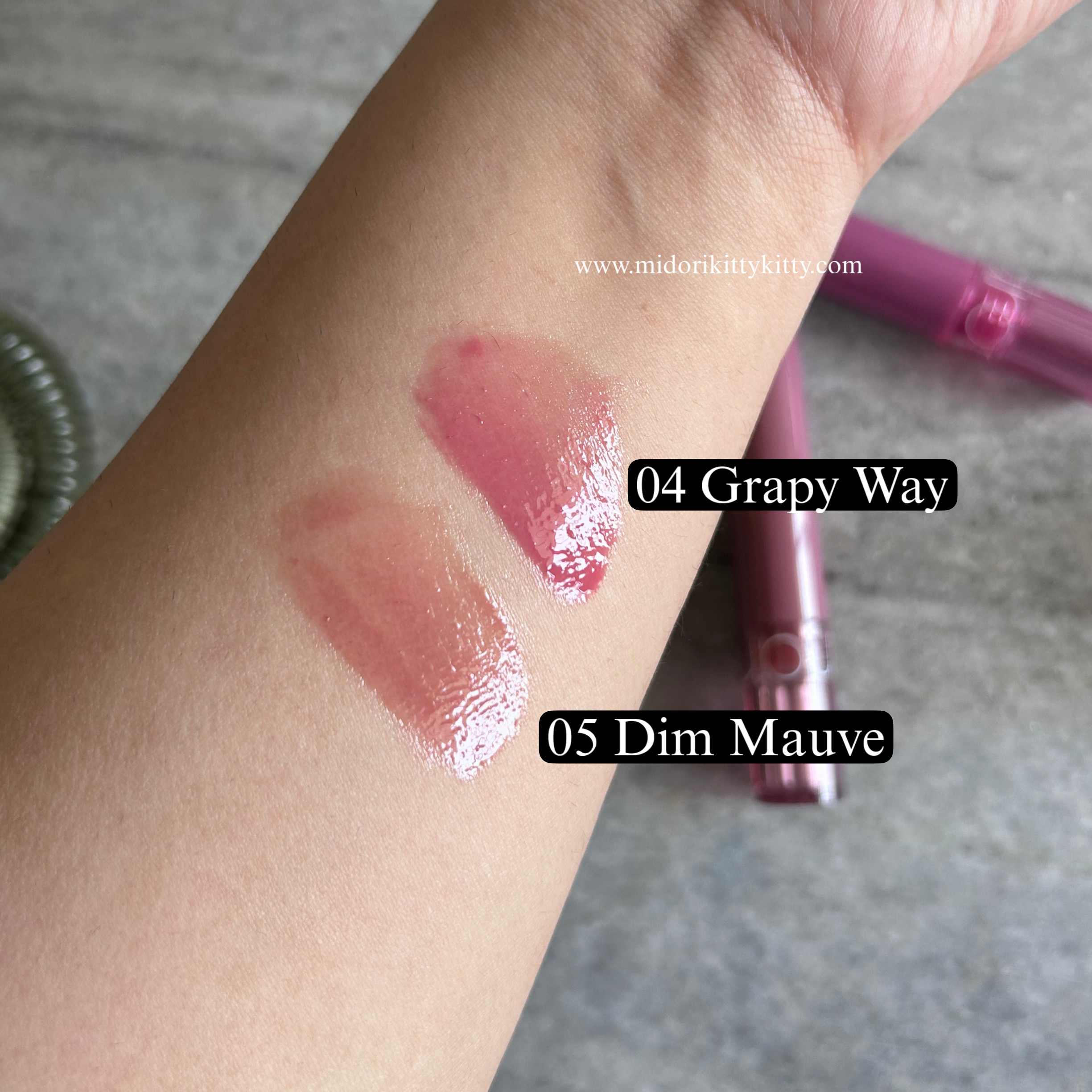 ROM&ND Glasting Color Gloss, rom&nd glasting color gloss 04 grapy way, rom&nd glasting color gloss 05 dim mauve, romand color gloss, romand glasting color gloss