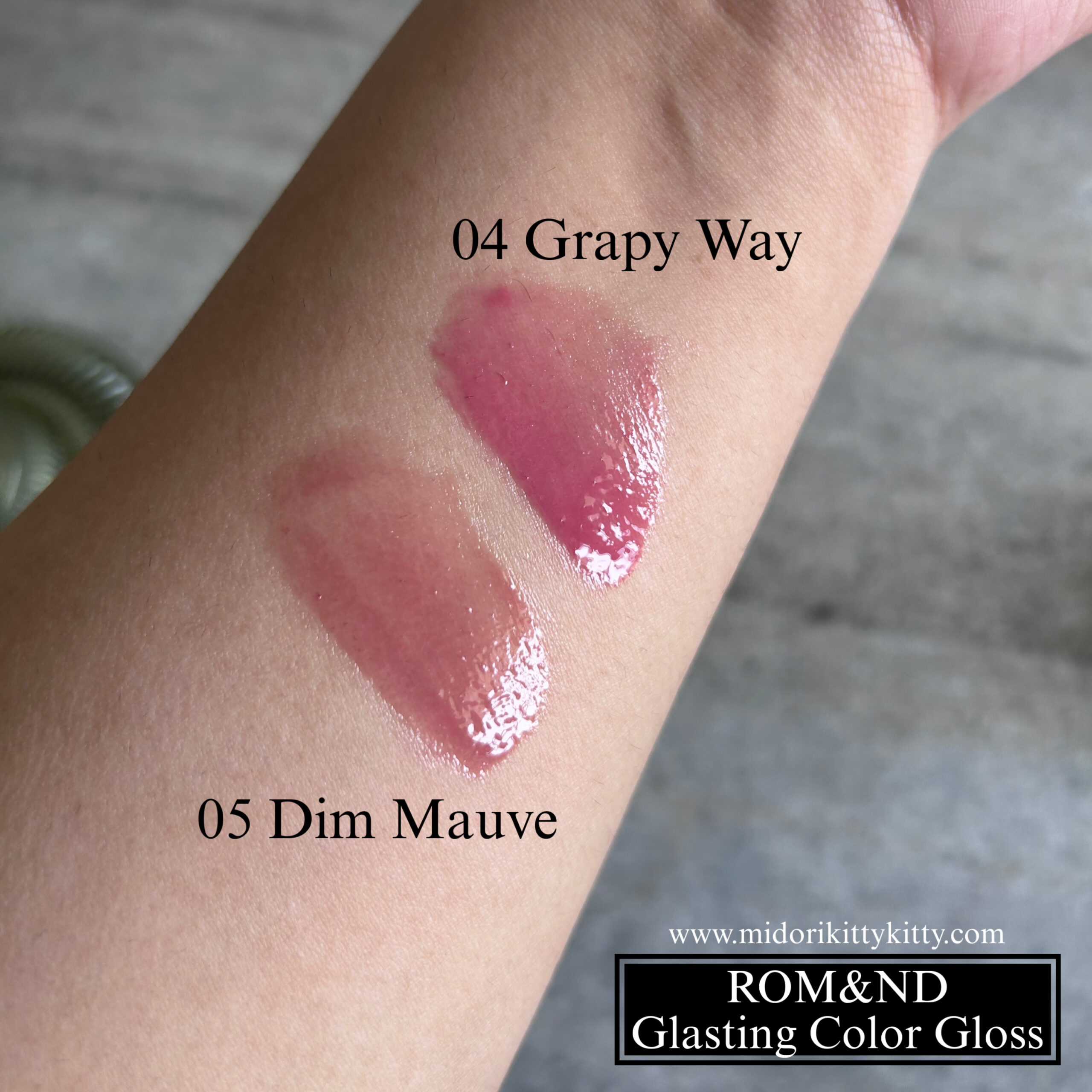 ROM&ND Glasting Color Gloss, rom&nd glasting color gloss 04 grapy way, rom&nd glasting color gloss 05 dim mauve, romand color gloss, romand glasting color gloss