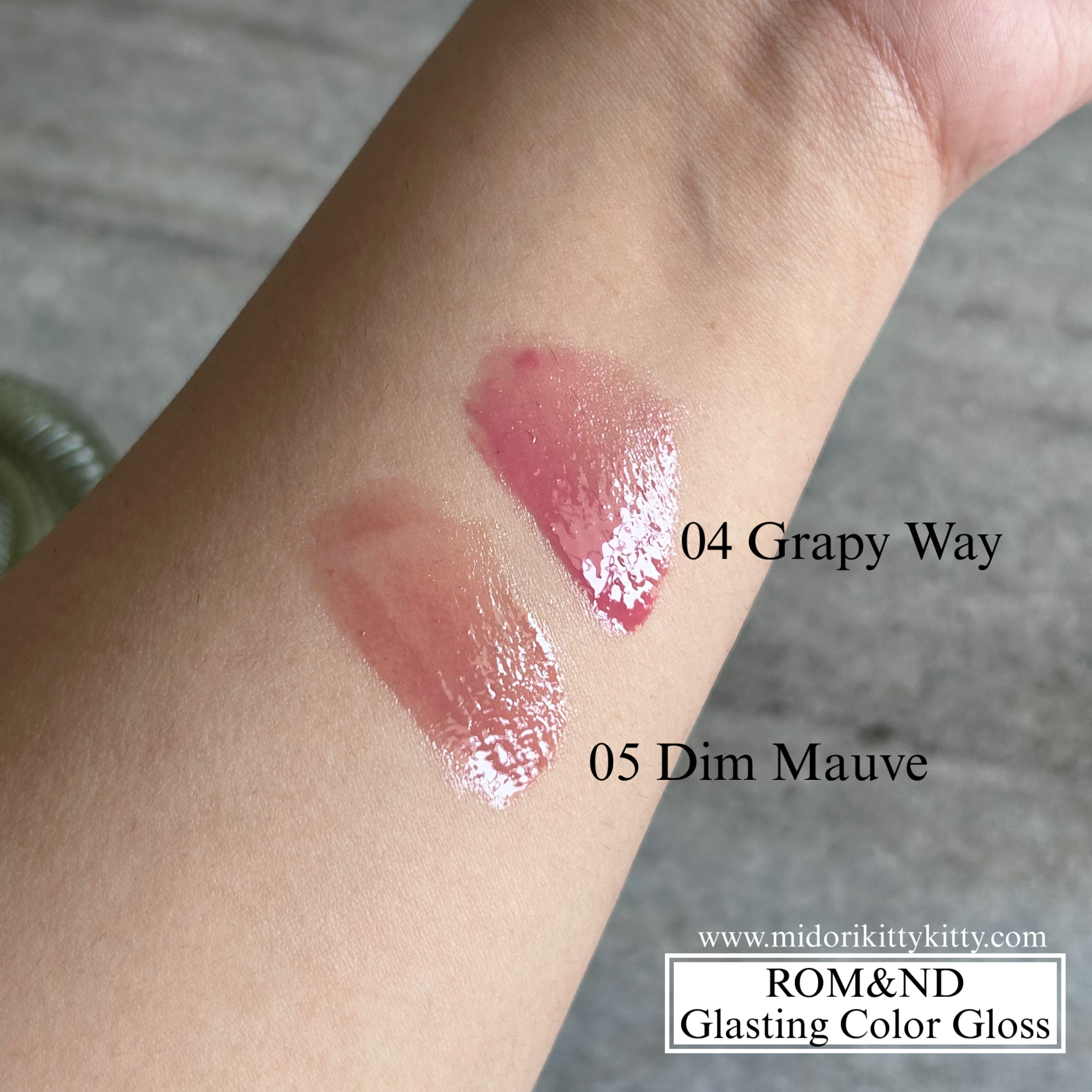 ROM&ND Glasting Color Gloss, rom&nd glasting color gloss 04 grapy way, rom&nd glasting color gloss 05 dim mauve, romand color gloss, romand glasting color gloss
