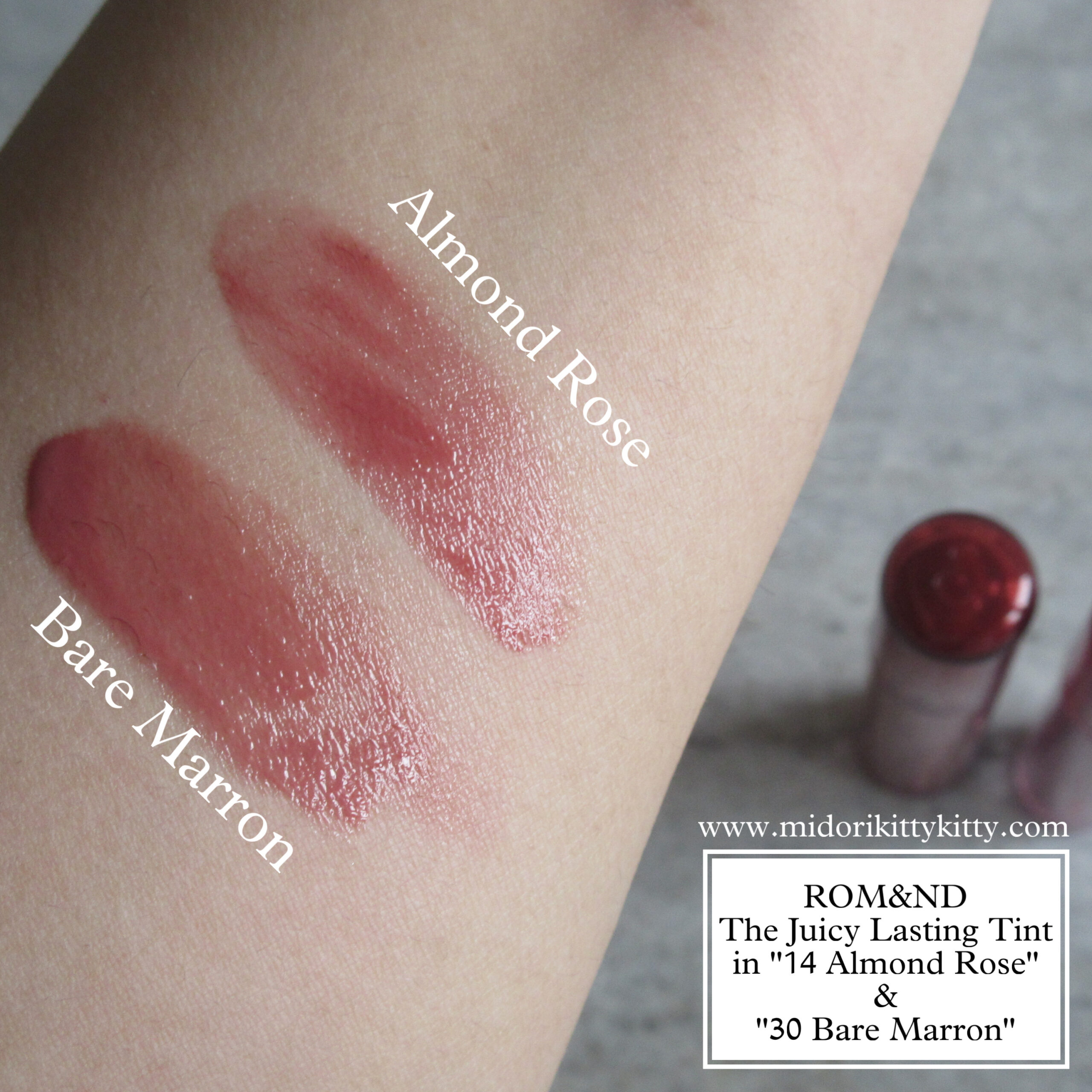 ROM&ND The Juicy Lasting Tint 14 Almond Rose, ROM&ND The Juicy Lasting Tint 30 Bare Marron, romand bare marron, romand almond rose, rom&nd juicy lasting tint almond rose, rom&nd juicy lasting tint bare marron
