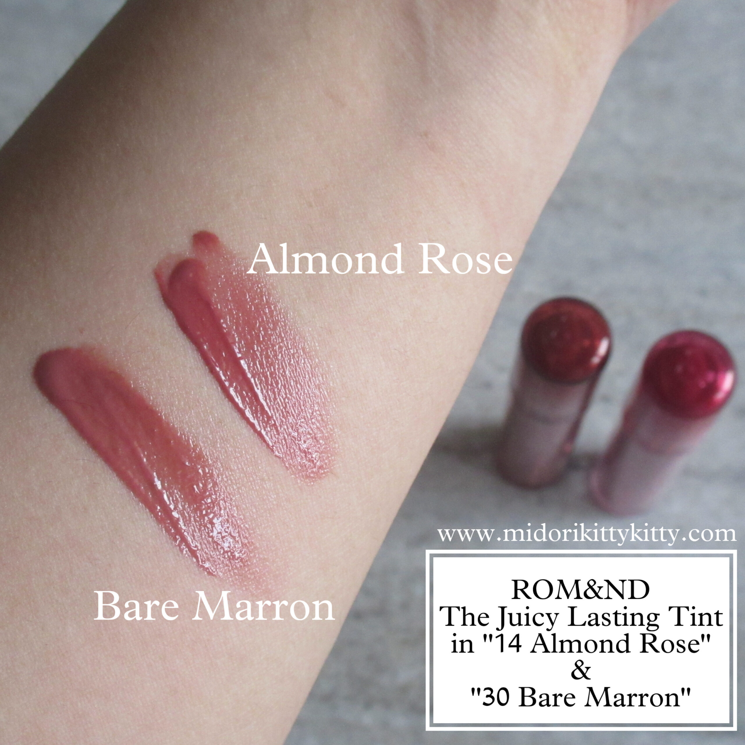 ROM&ND The Juicy Lasting Tint 14 Almond Rose, ROM&ND The Juicy Lasting Tint 30 Bare Marron, romand bare marron, romand almond rose, rom&nd juicy lasting tint almond rose, rom&nd juicy lasting tint bare marron