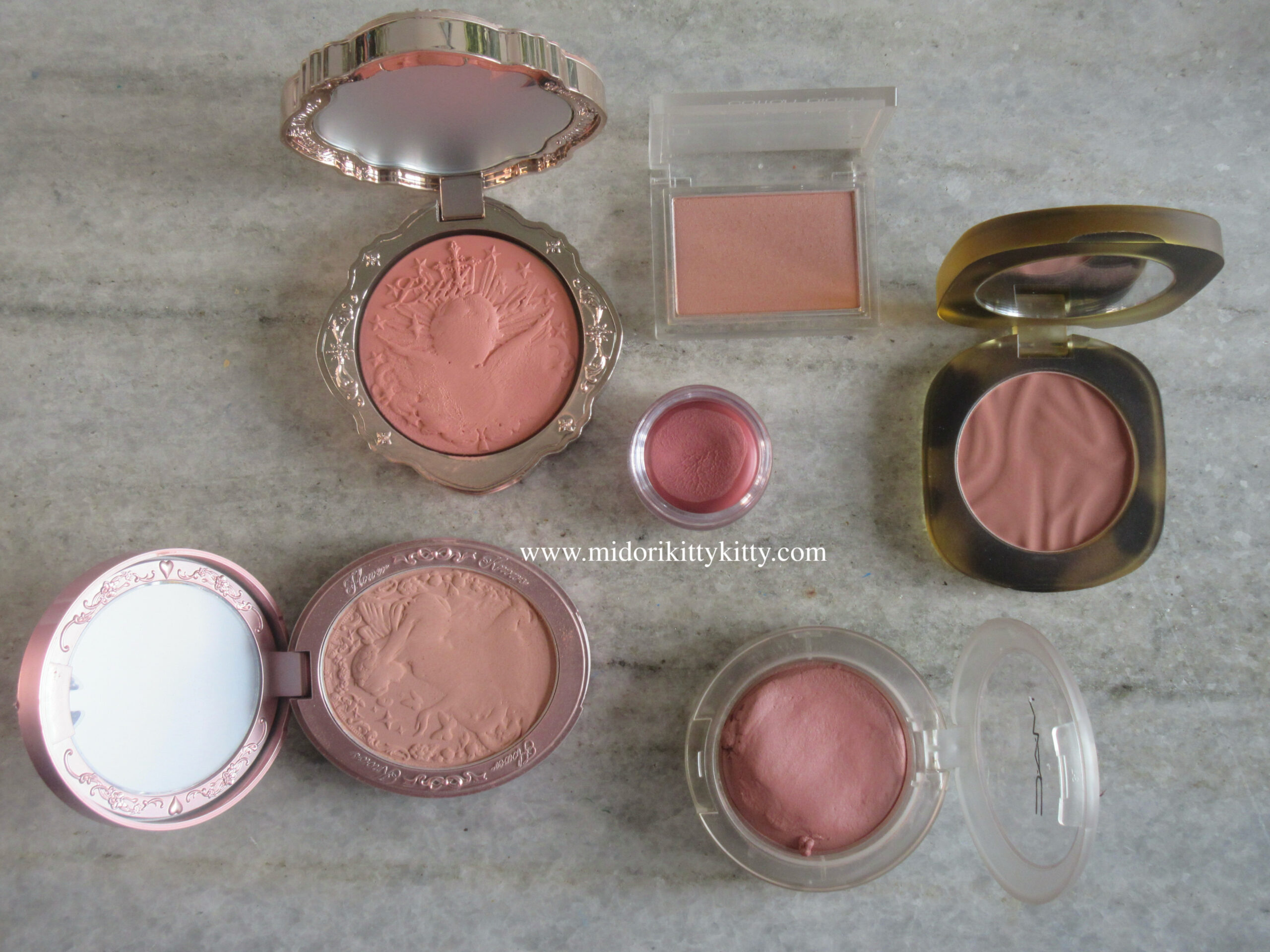 flower knows valley lily, colorgram tintin dory blur jam hazelnut pink, mac glow play blush blush please, missha cotton blusher mama's camel coat, flower knows paradise poet, joocyee tortoise shell matte blush raspberry rum