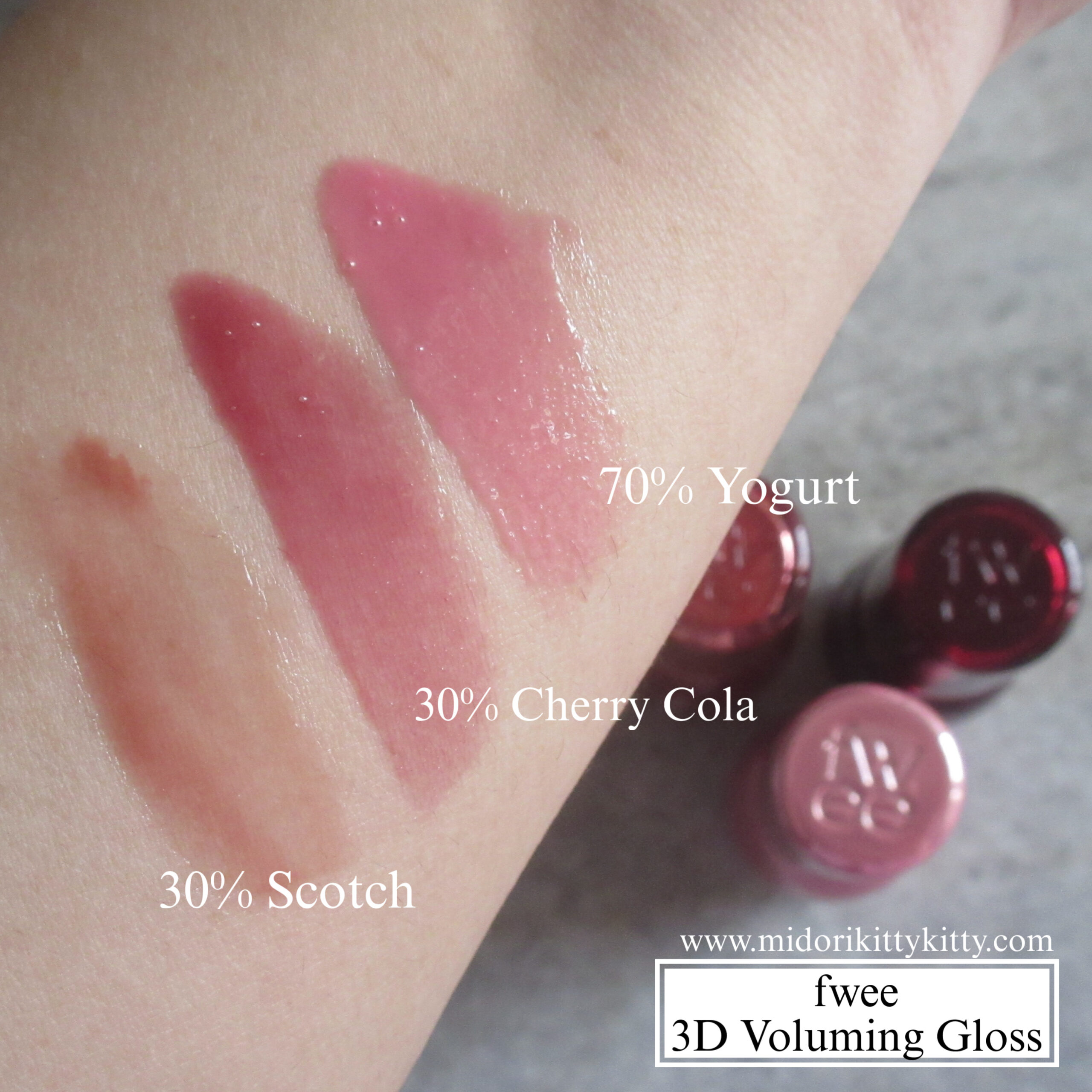 fwee 3d voluming gloss, fwee 30% cherry cola, fwee 30% scotch, fwee 70% yogurt